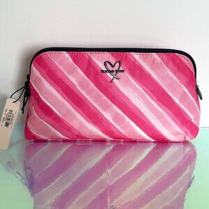 New Victoria's Secret Signature Stripes Beauty Bag Pink Travel Make up Pouch